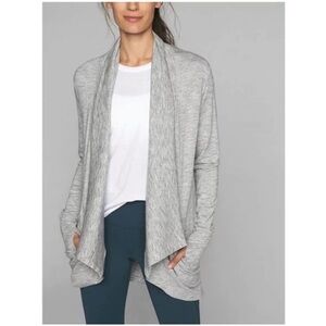 ATHLETA PRANAYAMA RESTORE Wrap Coat Heathered Gray Cardigan w/ Thumb Holes
